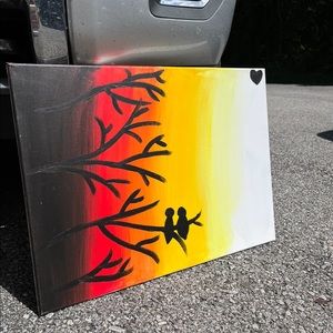 Original canvas birds on a branch painting, acrylic paint